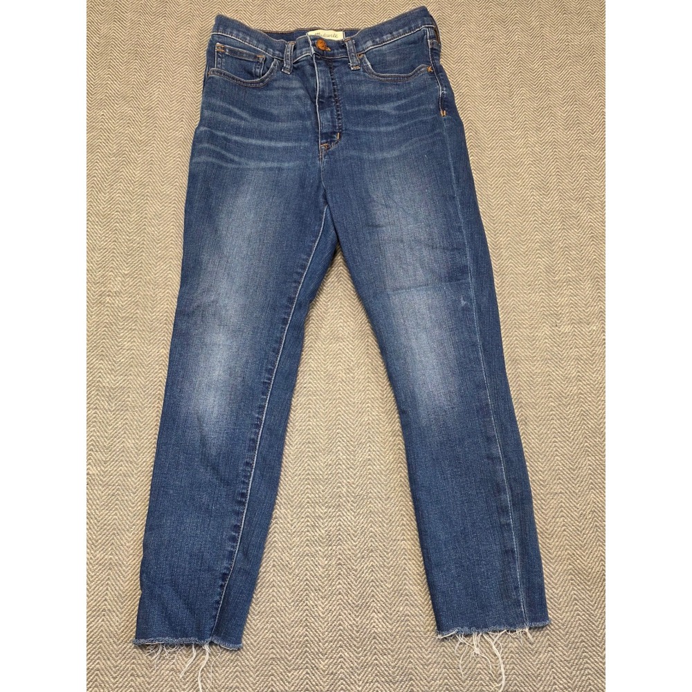 Madewell 11" Roadtripper High Rise Skinny Jeans Blue Raw Hem Size P28‎